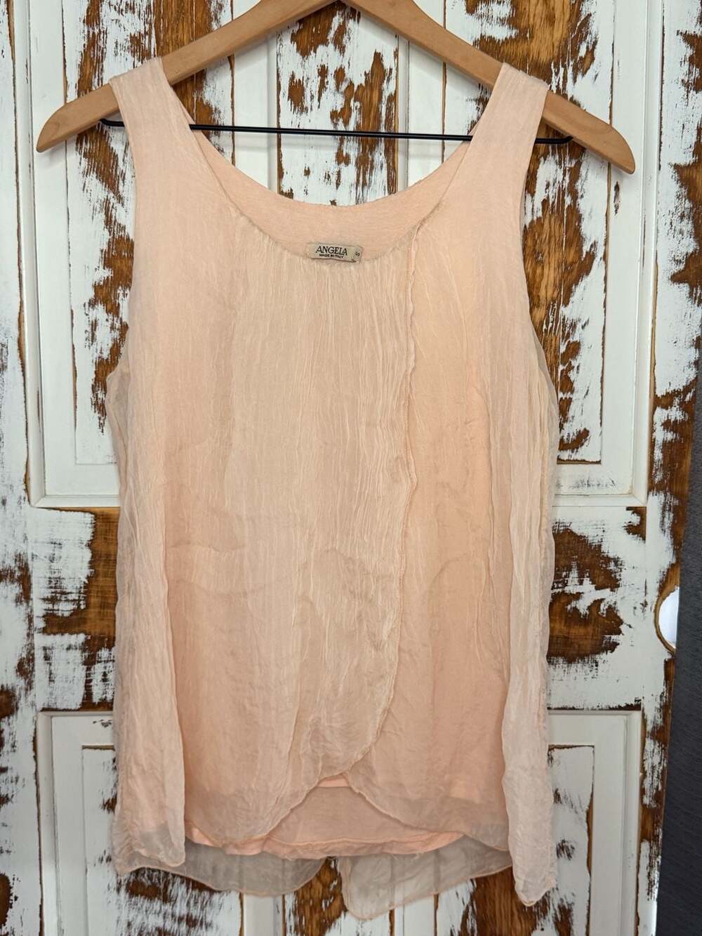 Angela Made in Italy 100% Silk Crinkle Tank Top Peach Size Small European